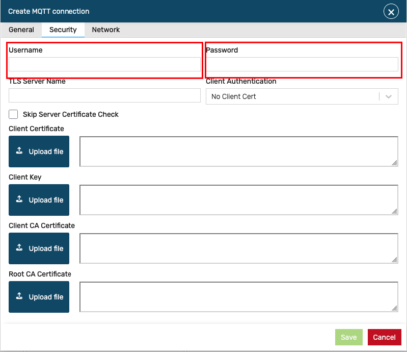Custom MQTT connection user and password