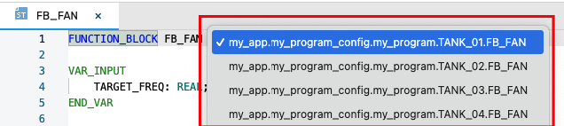 FUNCTION_BLOCK instance selection