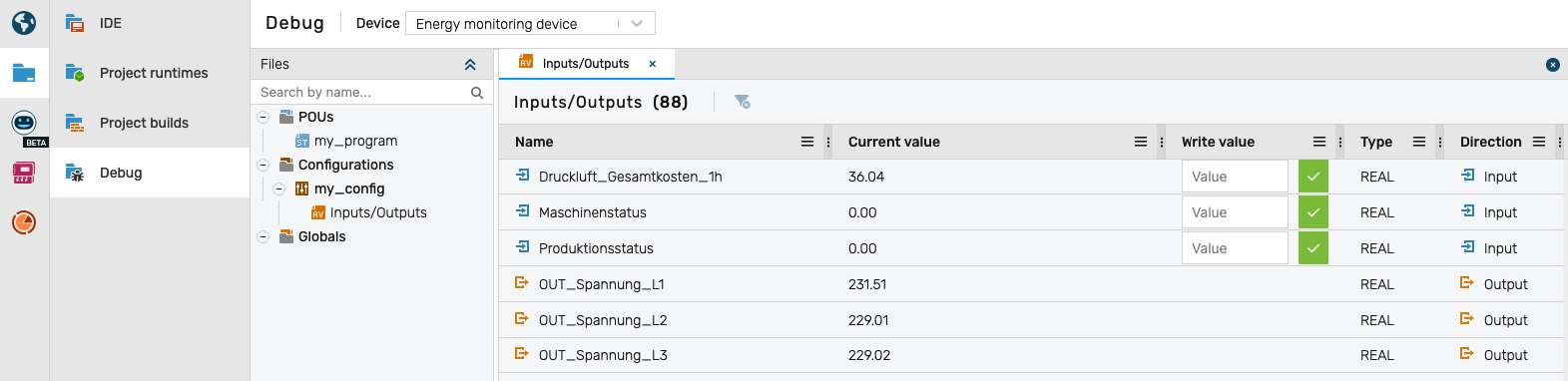 I/O Variables Panel