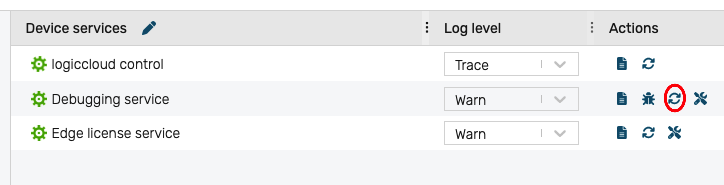 Restart debugging service